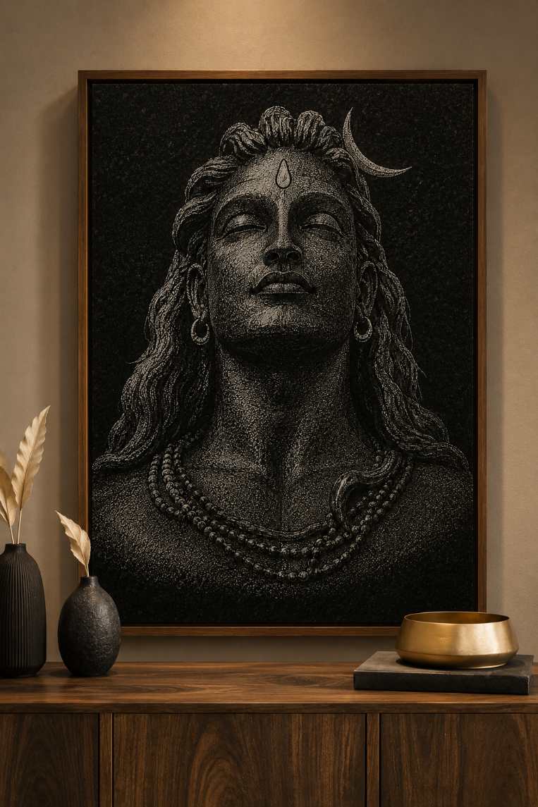 Adiyogi Hand Hammered Marble & Glass Art Portrait Custom Wall Art — gallery image