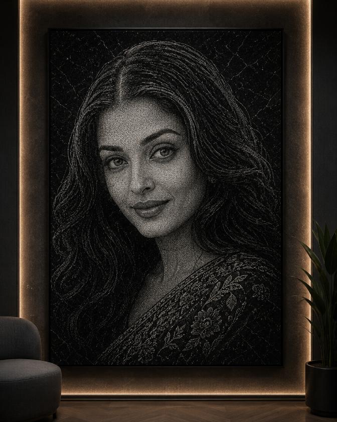 Aishwarya Rai Hand Hammered Marble & Glass Art Portrait Wall Art