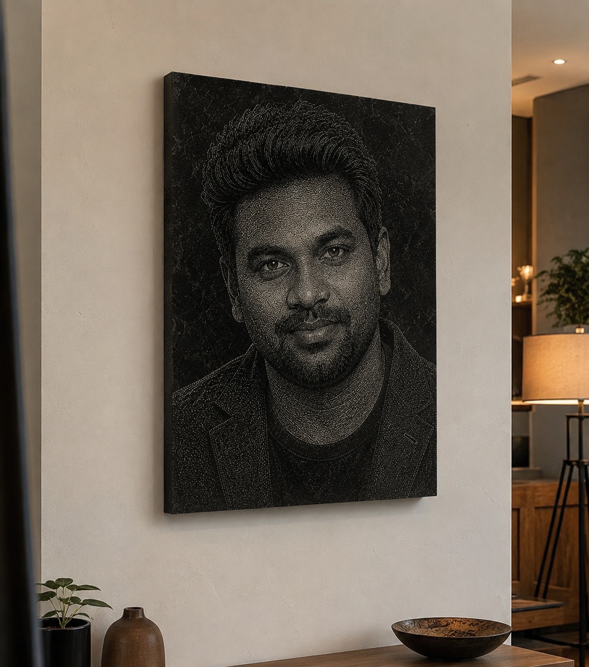 Zakir Khan Hand Hammered Marble & Glass Art Portrait Custom Wall Art
