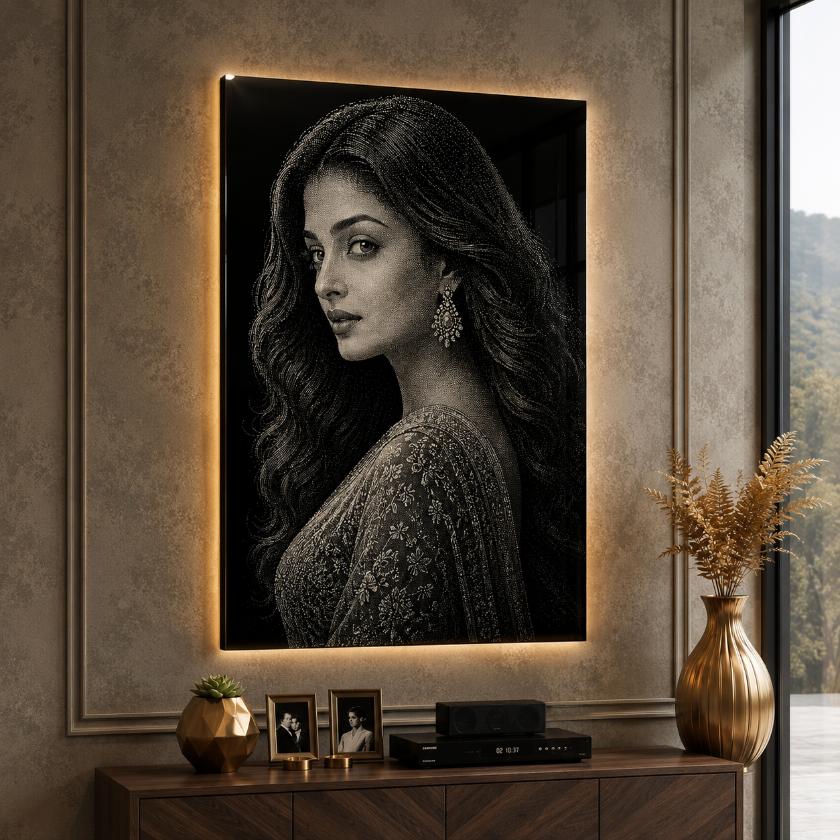 Aishwarya Rai Hand Hammered Marble & Glass Art Portrait Wall Art