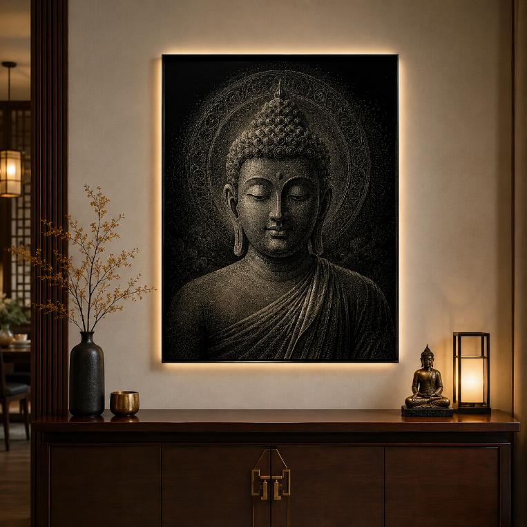 Buddha Hand Hammered Marble & Glass Art Portrait | Custom Wall Art — gallery image