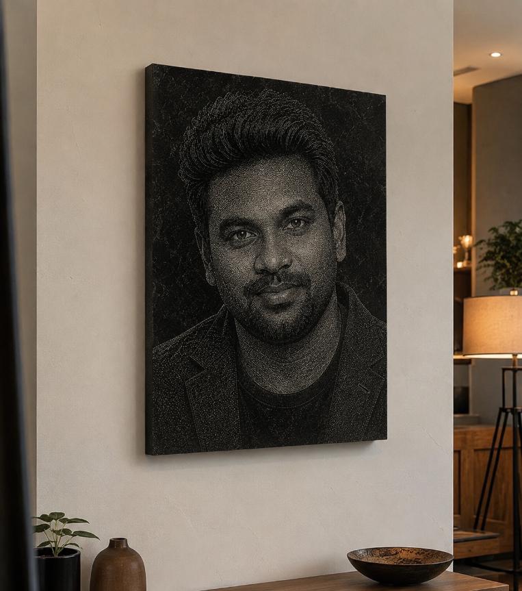 Zakir Khan Hand Hammered Marble & Glass Art Portrait Custom Wall Art — gallery image