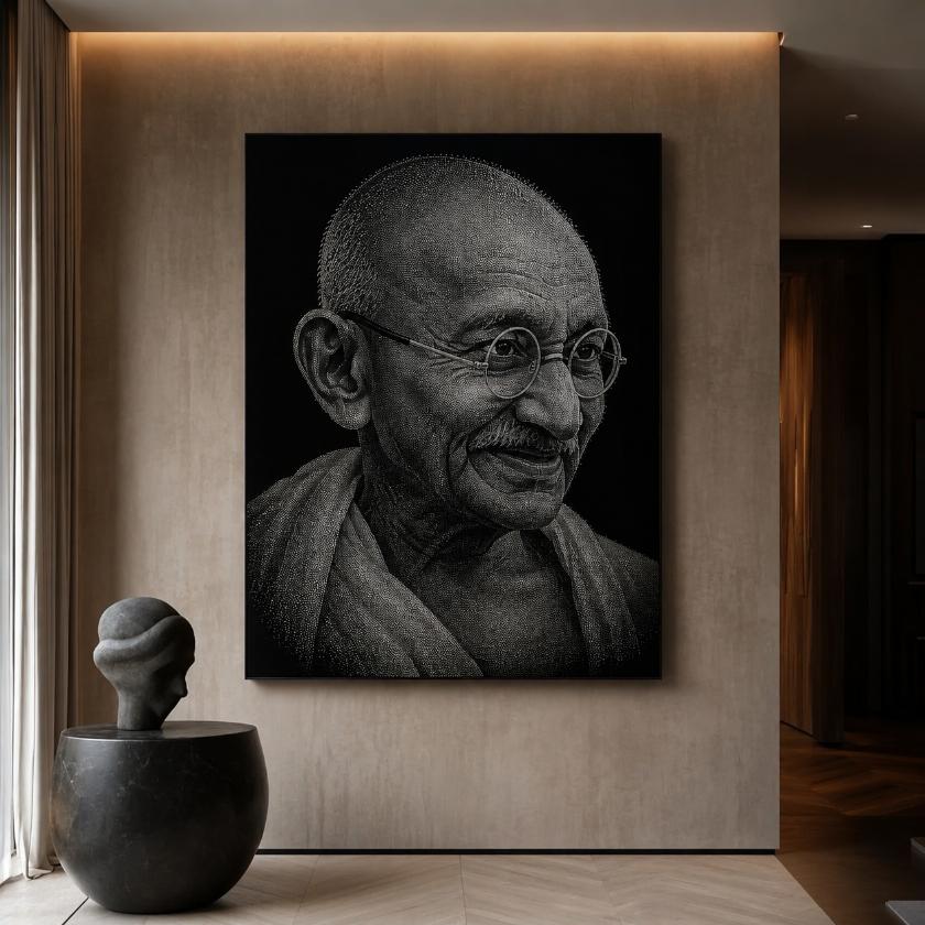 Mahatma Gandhi Hand Hammered Marble & Glass Art Portrait