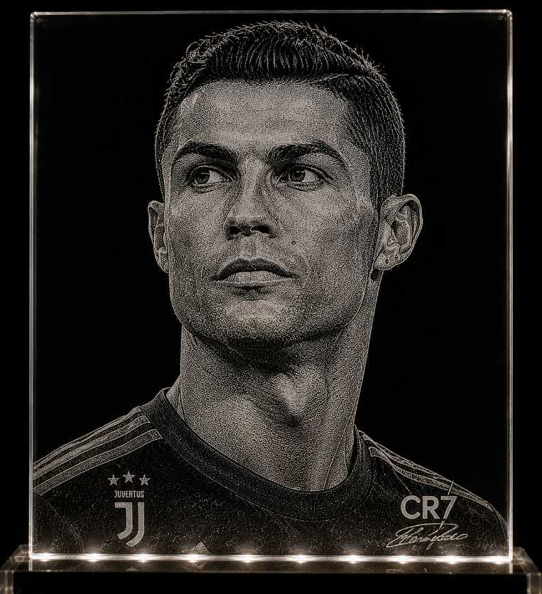 Cristiano Ronaldo Hand Hammered Marble & Glass Art Portrait Decor