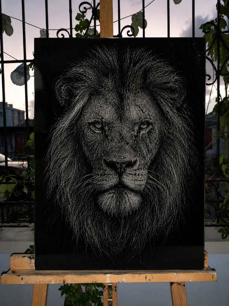 King of the Jungle Hand Hammered Marble & Glass Art Portrait