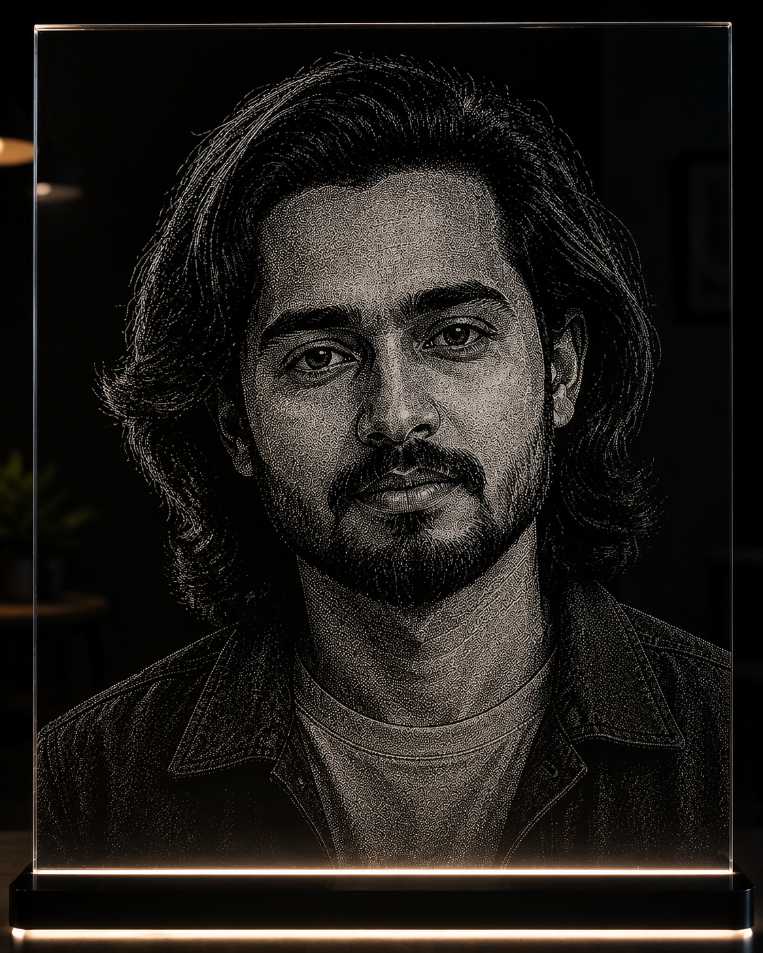 Bhuvan Bam Hand Hammered Marble & Glass Art Portrait Wall Decor — Main Display