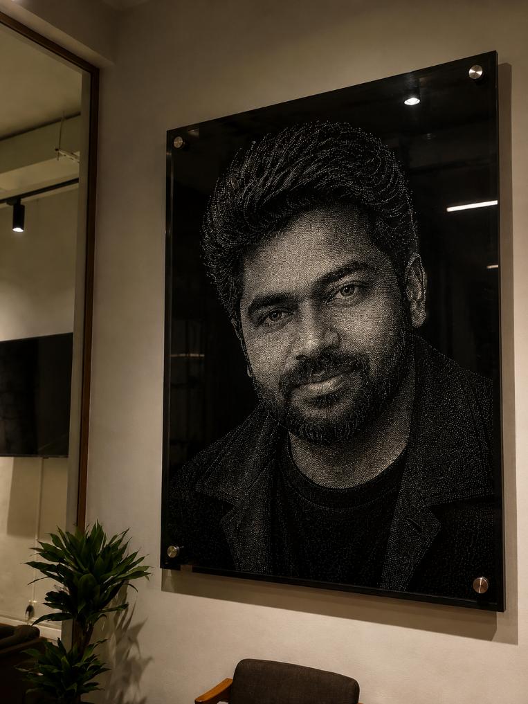 Zakir Khan Hand Hammered Marble & Glass Art Portrait Custom Wall Art — gallery image